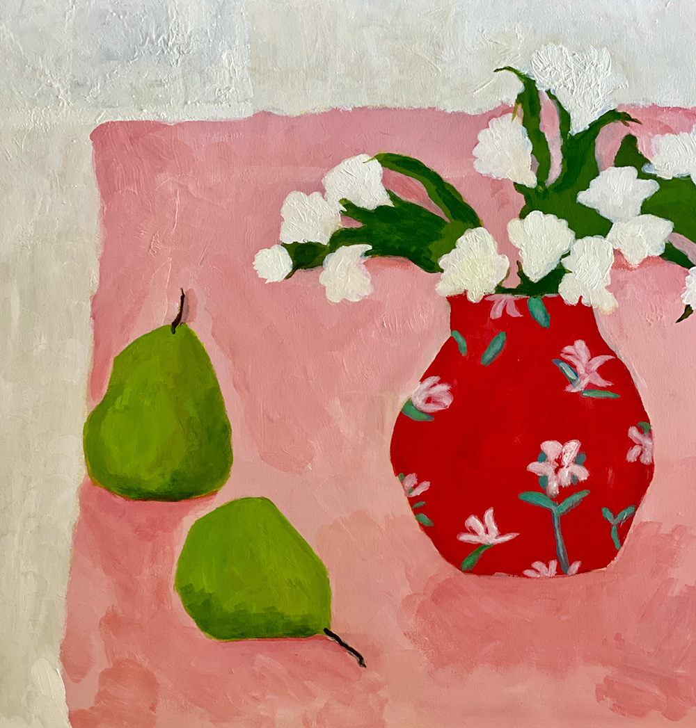 Red Vase and Two Pears